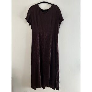 Laura Ashley Vintage Burgundy Floral Satin Jacquard Empire Midi Dress USA 10